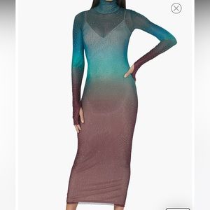 AFRM Shailene Rhinestone Long Sleeve Sheer Dress